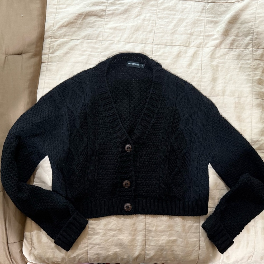 PrettyLittleThing Black Cable Knit Cardigan